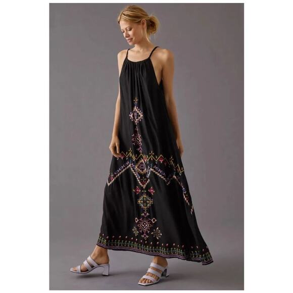 Anthropologie Dresses & Skirts - Anthropologie Black Embroidered Maxi Dress